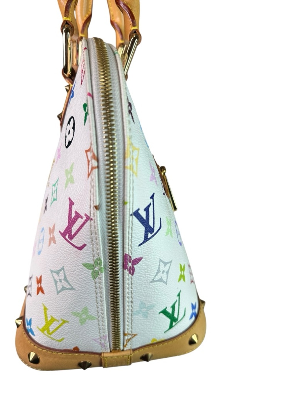Louis Vuitton White Multicolor Alma Satchel with Tan Trim - Picture 8 of 10